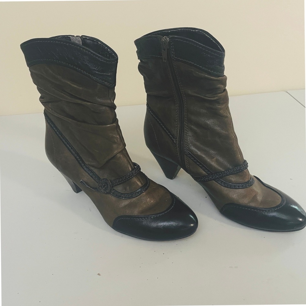 Womens Victorian Steampunk Slouch Ankle Boots 10.5 Shaped Heel Cos Play Costume